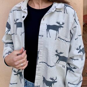 Coldwater Creek Gray Moose Print Dress Shirt